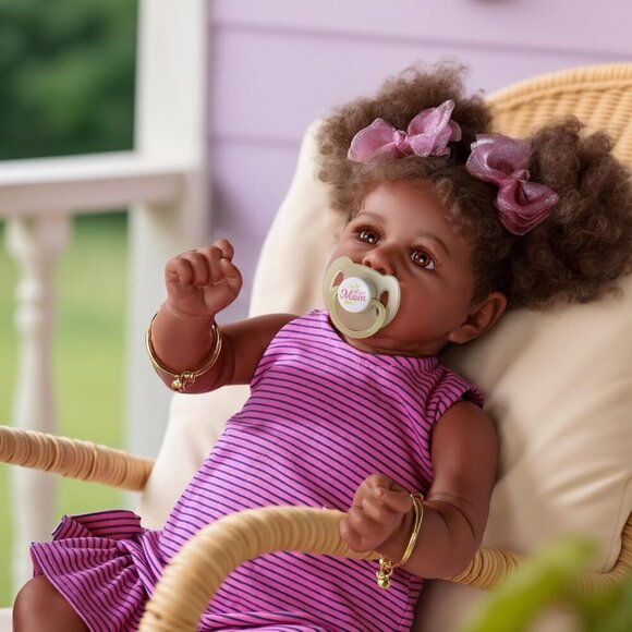 🆕22 Inch Girl Soft Body Caramel Skin  s Pink Skirt Newbron  Reborn Baby Doll - Picture 2 of 7